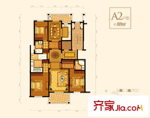 平方米庄A2户型 3室2厅3卫1厨