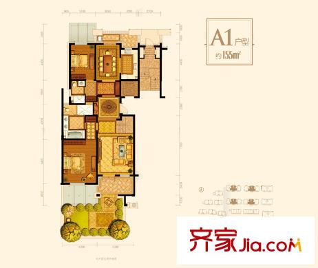 平方米庄A1户型 2室2厅1卫1厨