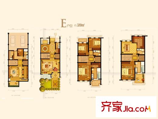 平方米庄多联排屋E户型 5室4厅4卫2厨
