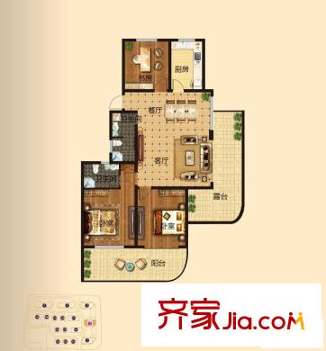 沁芳名苑B1户型 3室2厅2卫1厨