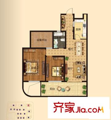 沁芳名苑A2户型 2室2厅1卫1厨