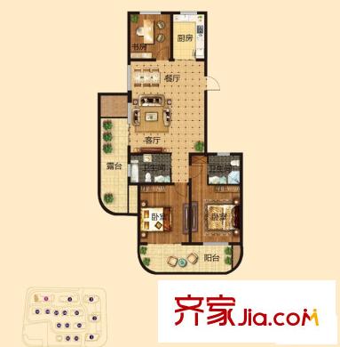 沁芳名苑B4户型 3室2厅2卫1厨