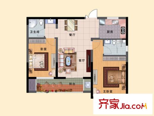 著明和谐家园B-b户型 2室2厅2卫1厨