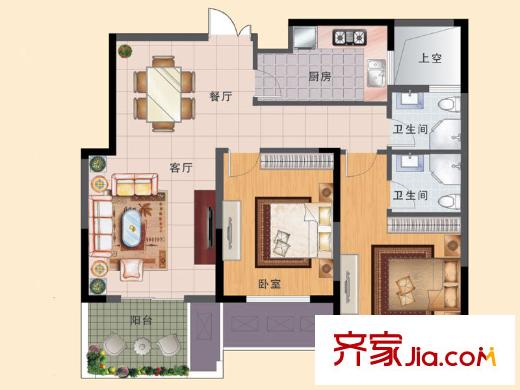 著明和谐家园A-b户型 2室2厅2卫1厨