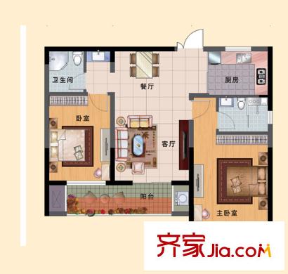 著明和谐家园A-C户型 2室2厅2卫1厨
