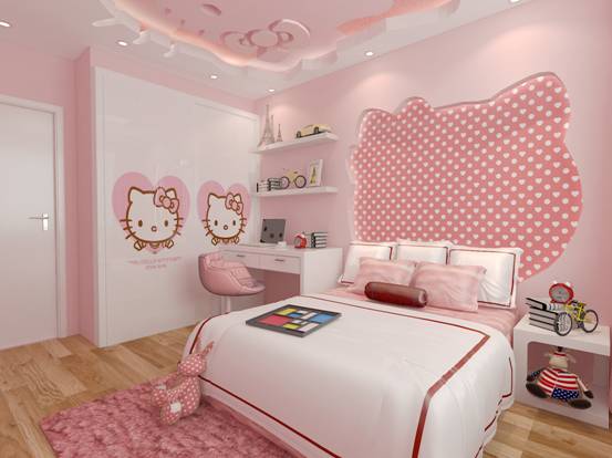 粉嫩的hello kitty 元素充满空间,任何人进入这房间.