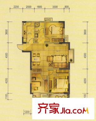 茗香苑户型图2#楼E户型 2室2厅1卫1厨