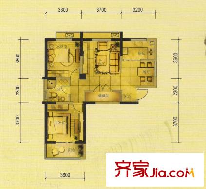 茗香苑户型图1#楼C户型 2室2厅1卫1厨