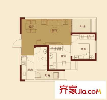 七里香榭户型图6#楼02户型 2室2厅