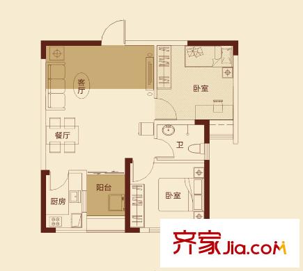 七里香榭户型图6#楼05户型 2室2厅