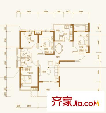 七里香榭户型图B1(装修户型建议) 3室2厅2卫1厨