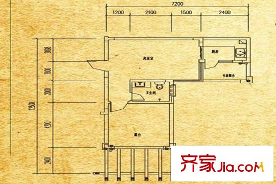 木里小镇一期6号楼标准层建面38.9平米户型 1室1厅1卫1厨