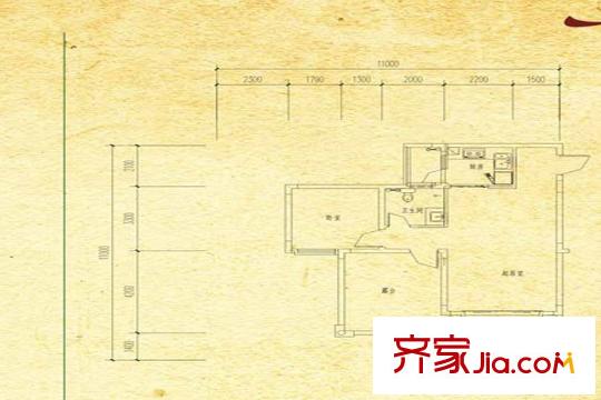 木里小镇一期6号楼标准层建面56.68平米户型 1室1厅1卫1厨