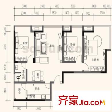小天鹅花园户型图 户型图 3室2厅1卫1厨