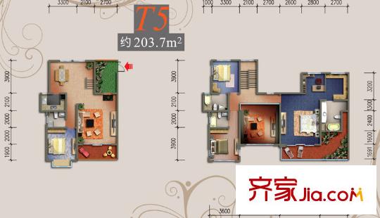 中渝山顶道8号户型图一期T5户型(5层洋房) 5室2厅4卫1厨