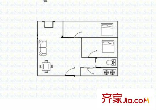 天赐金谷温泉城 2室 户型图