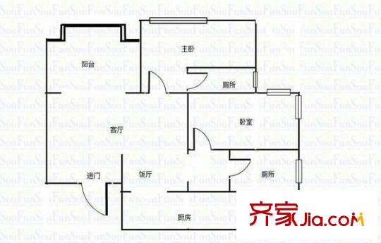 天赐金谷温泉城 2室 户型图