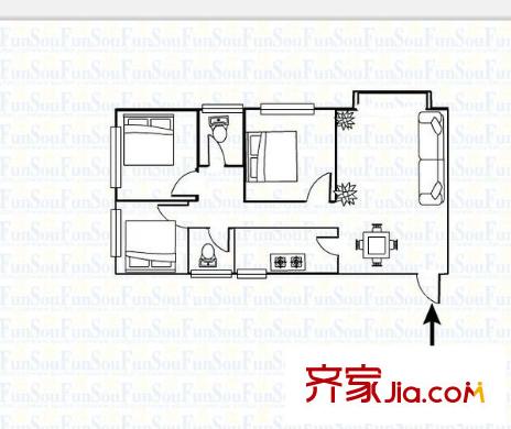 天赐金谷温泉城 3室 户型图