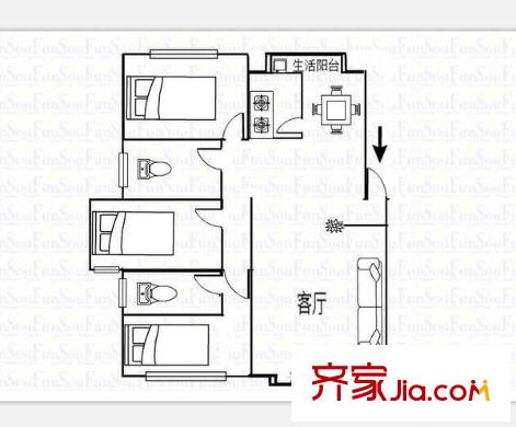 天赐金谷温泉城 3室 户型图