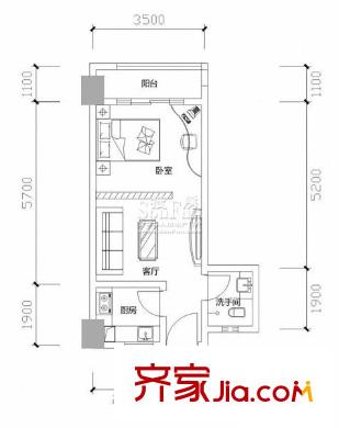 隆鑫花漾四季户型图A户型 1室1厅1卫1厨