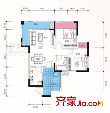 隆鑫花漾四季户型图B户型 2室2厅1卫1厨