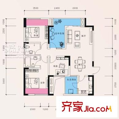 隆鑫花漾四季户型图E户型 3室2厅2卫1厨