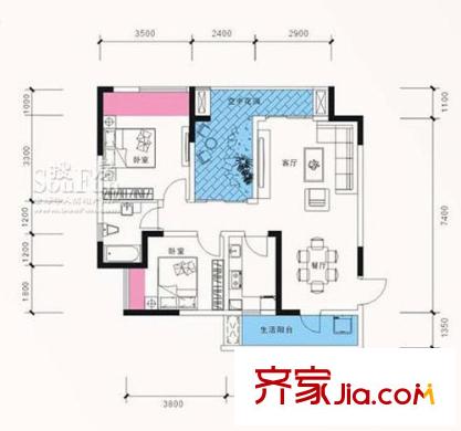隆鑫花漾四季户型图A户型 2室2厅1卫1厨