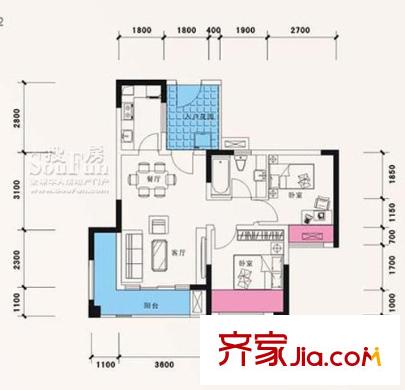 隆鑫花漾四季户型图C户型 2室2厅1卫1厨