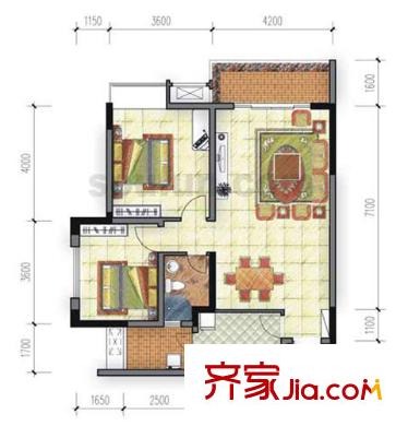 东和城户型图A-1户型 2室2厅1卫1厨