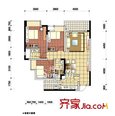 东和城户型图D-5户型 3室2厅2卫1厨