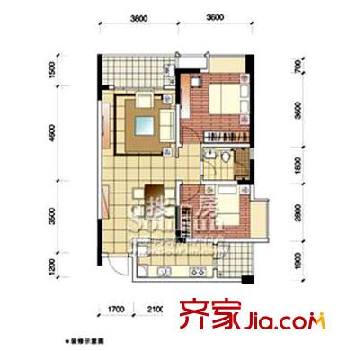 东和城户型图D-7户型 2室2厅1卫1厨