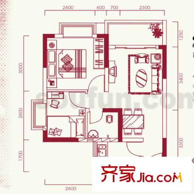 城市印象户型图一单元5户型 2室1厅1卫1厨