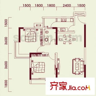 城市印象户型图6户型天江阁1号(售完) 2室2厅1卫1厨