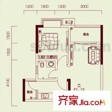城市印象户型图6户型天春阁2号(售完) 1室2厅1卫1厨