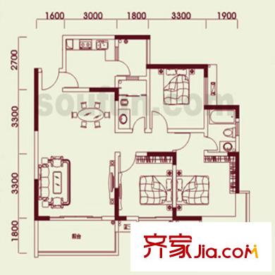 城市印象户型图5户型天江阁1号(售完) 3室2厅2卫1厨