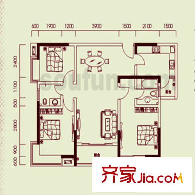 城市印象户型图5户型天水阁3号(售完) 3室2厅2卫1厨