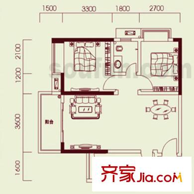 城市印象户型图6户型天水阁3号(售完) 2室2厅1卫1厨