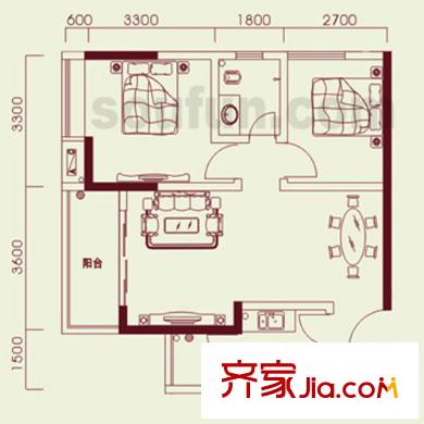 城市印象户型图7户型天江阁1号(售完) 2室2厅1卫1厨