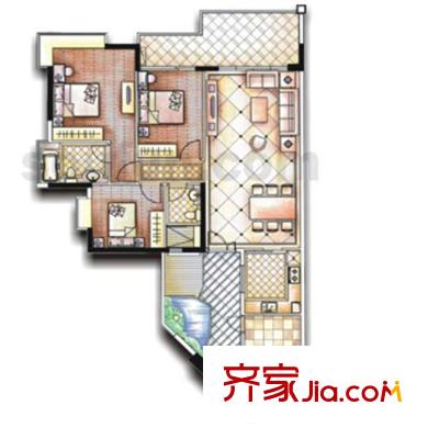 富力海洋广场户型图6、7号楼07号房 3室2厅2卫1厨