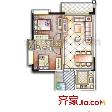 富力海洋广场户型图6、7号楼03号房 2室2厅1卫1厨