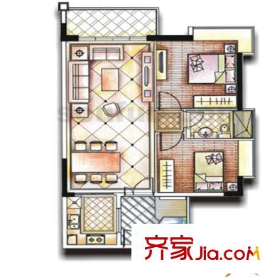 富力海洋广场户型图6、7号楼04号房 2室2厅1卫1厨