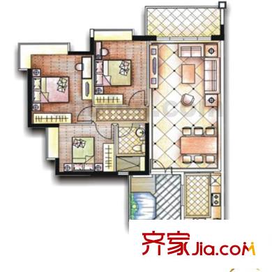 富力海洋广场户型图6、7号楼05号房 3室2厅1卫1厨