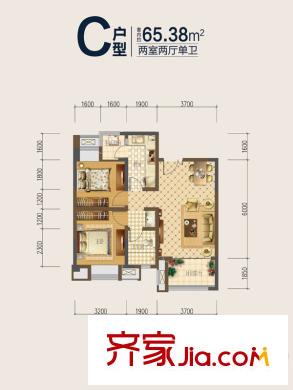 财信沙滨城市二期A5号楼标准层C户型 2室2厅1卫1厨