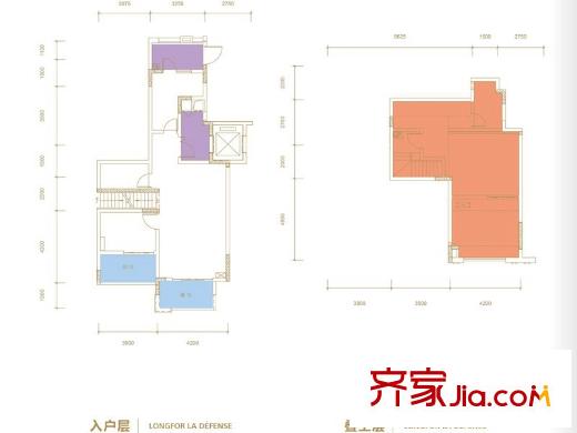 龙湖拉特芳斯一期洋房香榭别院标准层B5户型(已售罄) 2室2厅2卫1厨
