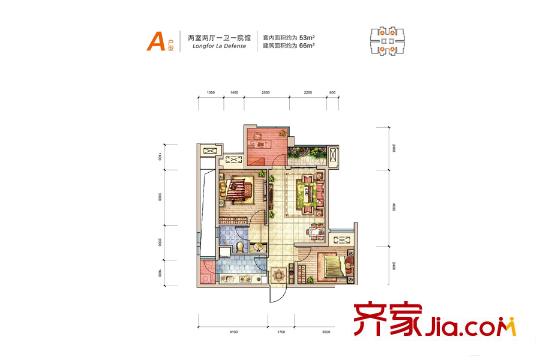 龙湖拉特芳斯一期好城时光高层标准层A户型 2室2厅1卫1厨