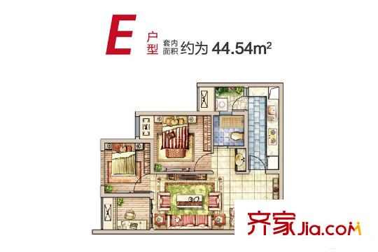 龙湖拉特芳斯一期好城时光高层标准层E户型 2室2厅1卫1厨