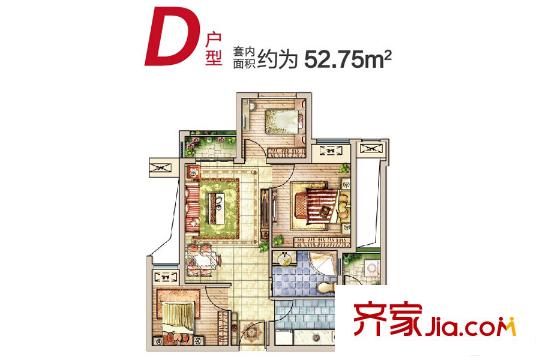 龙湖拉特芳斯一期好城时光高层标准层D户型 3室1厅1卫1厨
