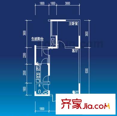 华宇秋水长天户型图3-2 1室2厅1卫1厨