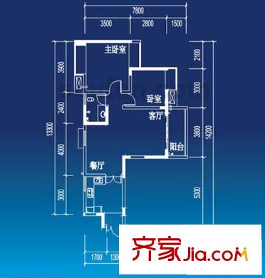 华宇秋水长天户型图4-1 2室2厅1卫1厨