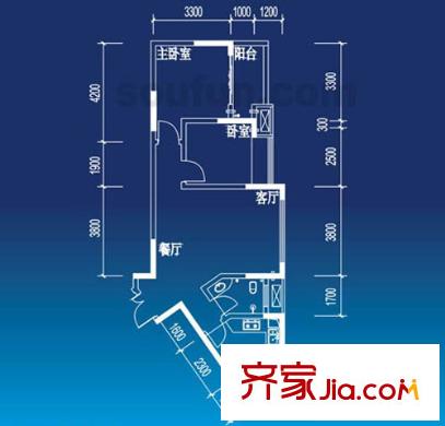 华宇秋水长天户型图3-3 2室2厅1卫1厨